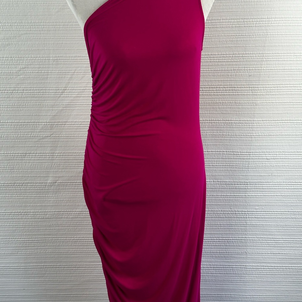 a new day Magenta One-Shoulder Ruched Midi Dress ,Barbiecore Glam Y2K SZ M